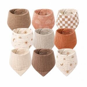 Konssy Muslin Baby Bibs 9 Pack Bandana Drool Bibs Cotton Unisex Neutral